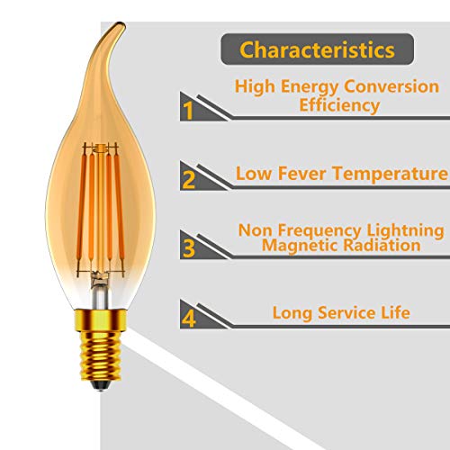 Tuoplyh Vintage dimbaar E14 LED filament windstoot kaarslamp, 4W vervangt 40 Watt gloeilamp, warm wit 2700K, CRI >80… - Afbeelding 5