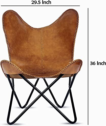 Leather Butterfly Chair - Leather Accent Chair - Chairs For Living Room - Handmade With Powder Coated Folding Iron Frame - Recliner Chair - Sleeper Chair (Cover With Folding Frame) (Black Frame) #TOP1