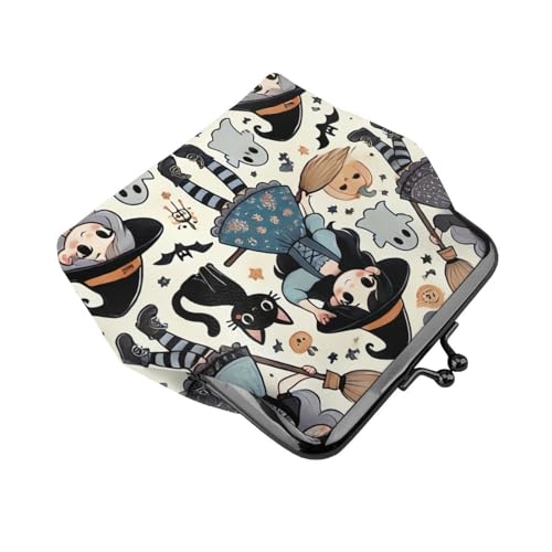 Pu Leather Buckle Coin Purse Cute-Halloween-Witches-Cats Girls Kiss-Lock Change Purse Wallets3