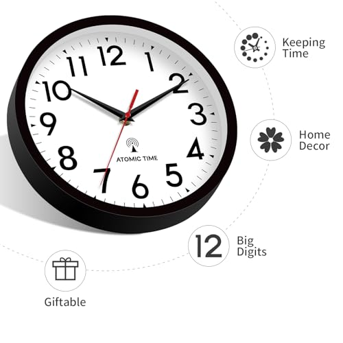 Image of DAXSMY Atomic Wall Clock Analog 10 Inch Battery Operated Modern Decorative for Living Room Kitchen Office Bedroom Bathroom(Black)