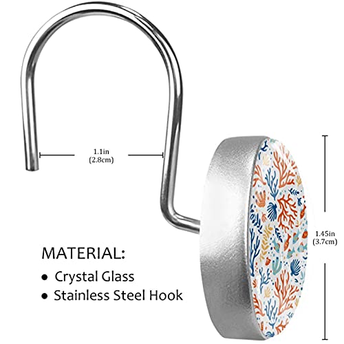 Crochets de rideau de douche robustes en inox décor poissons coralliens durables