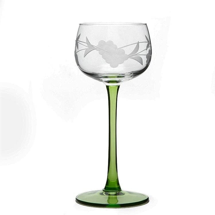 Verres à vin d'Alsace Boeckling lot de 6 avec pied vert traditionnel