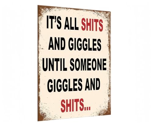 Vintage Metal Tin Sign Funny Sarcastic Party Wall Art Decor Signs 8x12 Inch Funny Tin Sign - Humorous "It's All Fun And Giggles" Quote - Vintage Style Sign for Home Bar, Man Cave, Garage, and Bathroom Décor Gifts