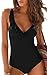 Joligiao Femme Maillot de Bain 1 Pièce Col V Sexy Elégant Volants Maillot de Bain Contrôle du Ventre Maillot Amincissante Slim Swimsuit Beachwear (Noir,S)