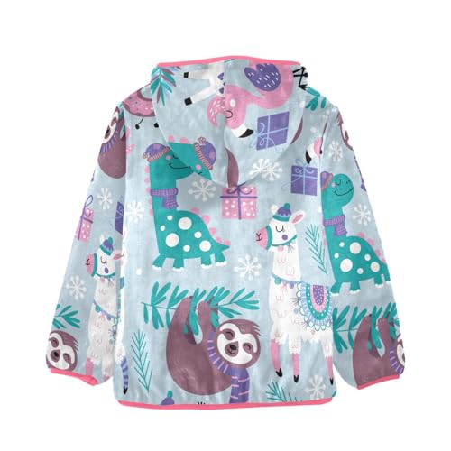 OTVEE Christmas Animals Llama Sloth Kids Hoodie Jacket Fall Spring Full Zip Warm Outwear Coat2