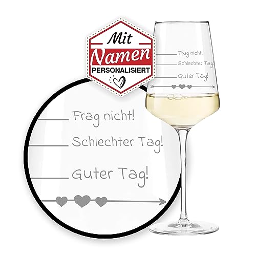Leonardo Puccini XL Weinglas mit Namen & Witz - Stimmungsglas Schlechter Tag, Guter Tag, Frag nicht - als kreatives Geburtstagsgeschenk/Jahrestag für Frauen