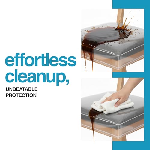 Houseables Plastic Chair Covers, Plastic Seat Covers for Dining Chairs, Seat Protectors, Vinyl, Waterproof, Clear Cushion Protector for Cats, Kids, Kitchen Room Table, Fits 16-18 Inch, 2 Pack Set