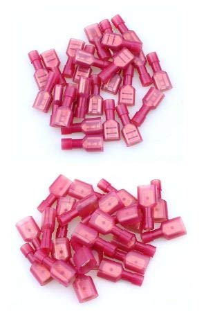 KAMCON? Fully Insulated Male Female Spade Bullet Wire Connector Electrical Crimp Terminals, Pack of 100 Male & 100 Female Pieces (Red)