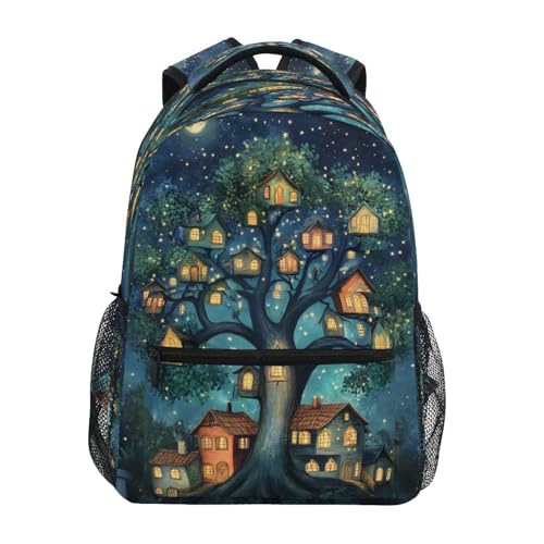 House Tree Moon Backpack for School Boys Girls Adults Kids Bookbag Laptop Bag 15L