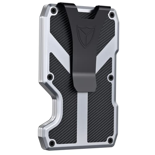 DONWORD Minimalist Wallet for Men RFID Blocking Aluminum Wallet Carbon Fiber Card Case Metal Wallet Minimalist Front Pocket Card Holder Cash Strap Mens Wallet