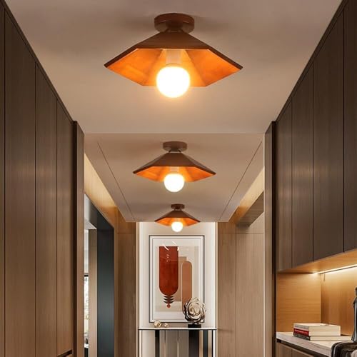 Lámpara de techo retro E27 en madera maciza semiempotrada para salón y dormitorio 5