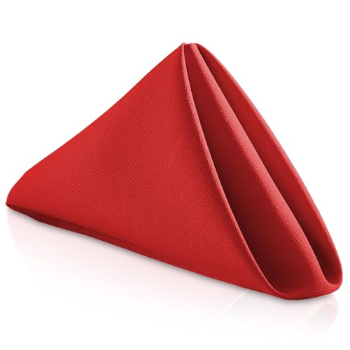 Lann's Linens Set of 12 Cloth Dinner Napkins, 17-inch Polyester Napkins, Washable and Reusable Fabric for Weddings, Hotels, Restaurants - Red