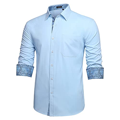 Image of HISDERN Mens Dress Shirts Long Sleeve Button Down Casual Shirts for Men Inner Contrast Formal Business Tuxedo Wedding Shirt