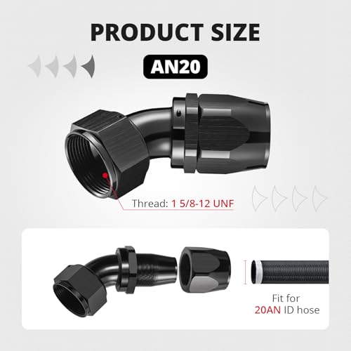 Image of EVIL ENERGY 20AN Hose End Fitting 45 Degree Swivel for CPE Braided Hose Black 2PCS