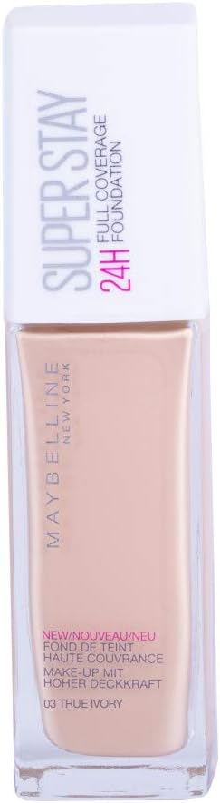 Maybelline New York Foundation, Superstay 24 Hour Longlasting Foundation, Lightweight Feel, Water and Transfer Resistant, 30 ml, Shade: 3, True Ivory