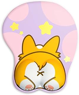 Pink Mouse Mat With Gel Wrist Rest Support,3D Cute Corgi Dog Anime Mouse Mat,Funny Non-Slip Base Mouse Pad for PC Laptop,Great Gift For Friends,Women,Her And Lovers(Pink & Purple)