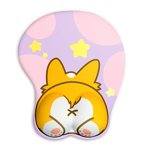 Soulager douleur poignet avec tapis de souris ergonomique Corgi 3D gel base antidérapante rose