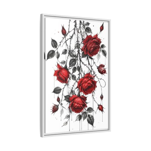 Toile roses rouges et noires avec cadre premium blanc 50x75
