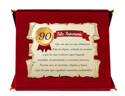 ByClay Laboratory Placa Cumpleaños para Hombres y Mujeres | Regalo Original con Dedicatoria para 90° Aniversario de Vida (Rojo, 90° Aniversario)
