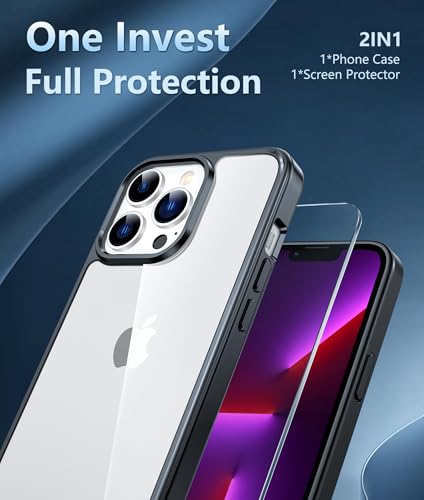 Image of FNTCASE for iPhone 13 Pro-Max Case: Clear Phone Cases Compatible with Magsafe Slim Anti Yellowing Military Grade Drop Protection Rugged Shockproof Protective Transparent Cell Cover (D-Black)