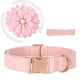 Elegant little tail Pink Leather Dog Collar with Bow, Flower Bow Tie Dog Collar Adjustable Dog...