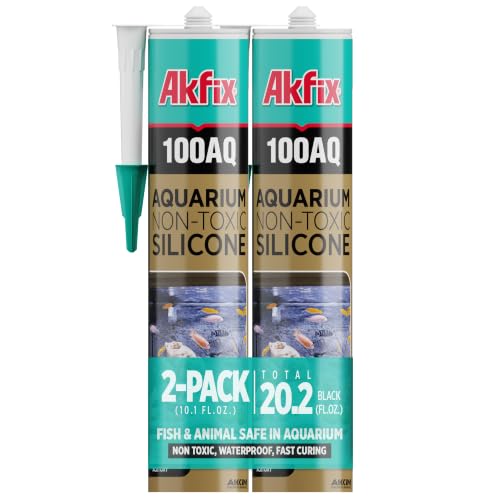 Akfix 100AQ Aquarium Sealant Black (2x10.1 fl. oz.) – 100% Waterproof, Fish-Safe, High-Speed Curing and Strong Adhesion, Non-Toxic Glass Adhesive for Aquarium Repair | Black, 2 Pack