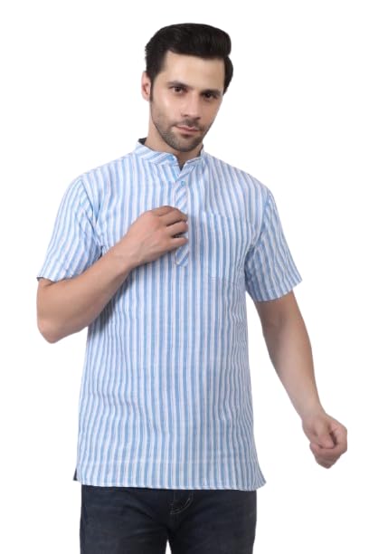 Great India Textiles Men's Short Kurta, Khadi Cotton, Striped, Collared Neck, Half Sleeve, Ethnic Casual Wear. Men's Short Kurta-picture-12
