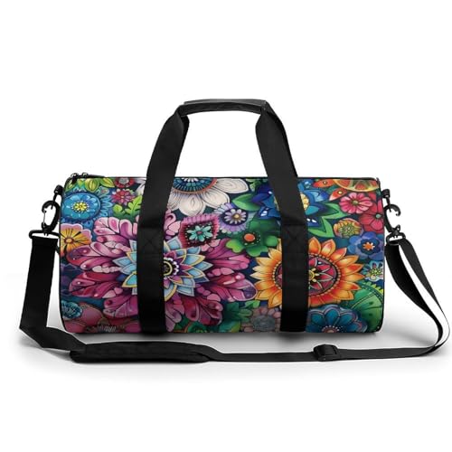 Boho Floral Colorful Flowers Gym Bag Lightweight Carry On Duffel Bag Athletic Sports Travel Bag Weekender Bag for Men Women