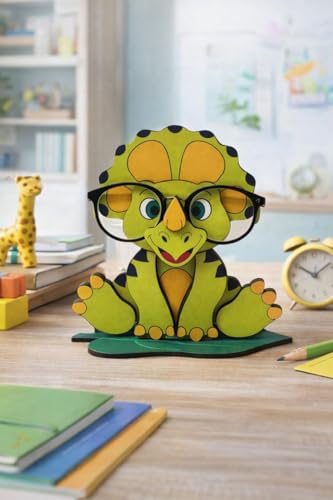 Image of PANAH Cute Dino Eyeglass Holder | Kids Spectacle Stand & Pen Holder | Cartoon Dinosaur Desk Organizer for Study Table | Durable MDF | Fun for Children