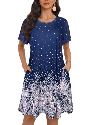 Image of My Sky Summer Dresses for Women 2026 Casual Short Sleeves Tshirt Flowy Beach Plus Size Sundress with Pockets