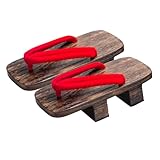 [QJCLEAN] 下駄 レディース メンズ 痛くない 履き心地いい 二枚歯 浴衣下駄(茶台-赤, 25cm)