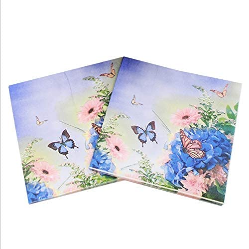 Set of 20 Individual Decoupage Paper Party Napkins BUTTERFLIES FLOWERS, Hydrangea Watercolor Decor Luncheon Napkin for a Birthday holiday, Wedding, Cocktail Party