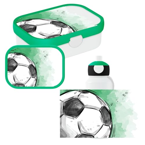 Mepal - Lunchset Campus Fußball - Set für Kinder mit Pop-up Trinkflasche & Lunchbox - Lunch-Set für die Schule oder unterwegs - Spülmaschinenfest & BPA-frei - 400ml+750ml - Fußball