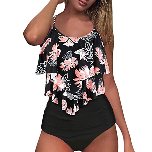 Tankini para mujer, push up, traje de baño para mujer, bikini de dos piezas, traje de baño con estampado de flores, parte superior con pantalones cortos de baño para mujer, talla grande