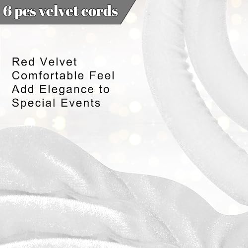 Fumete 6 Pieces Velvet Stanchion Rope Bulk 6.5 Feet Crowd Control Barriers Safety Velvet Rope with Polished Gold Hooks for Party Openings, Not Include Stanchion Post(White)