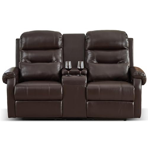 DRMBOOK RV Loveseat Recliner Sofa with Console, Faux Leather Double