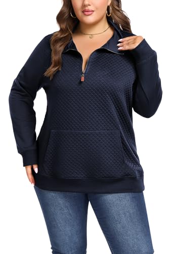 Women's Plus Size Quilted Pattern Lightweight 1/4 Zip Long Sleeve Casual Sweatshirts Pullovers Shirts Tops4