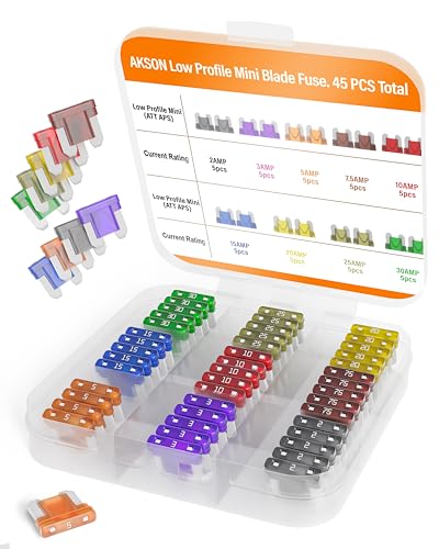 Low Profile Mini/APS ATT/Car Fuse Assortment Kit 45 Pieces LPM Automotive Blade Fuse 9 Current Ratings - 2A/ 3A/ 5A/ 7.5A/ 10A/ 15A/ 20A/ 25A/ 30A