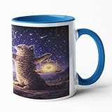 Sternzeichen Waage Libra Tasse Katze Katztentasse Horoskop Astrologie Geschenk Katzenmotiv Kaffeetasse Keramik Becher Tasse 330ml Büro Mug Cup Tier Haustier Samtpfote (02 blau)