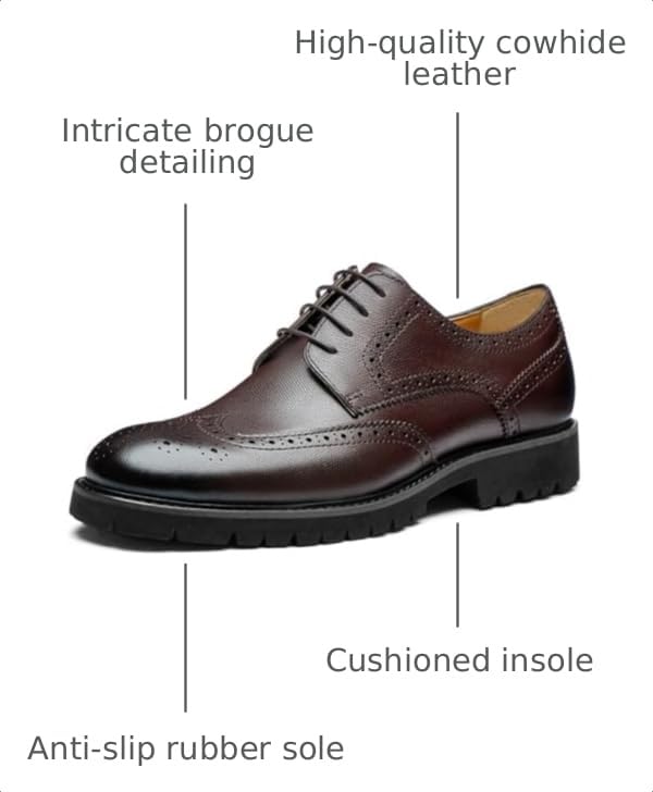 Image of Men's Dress Shoes Wingtip Genuine Cowhide Leather Oxfords with Brogue Derby Shoes for Wedding, Business, Fomal Occasions