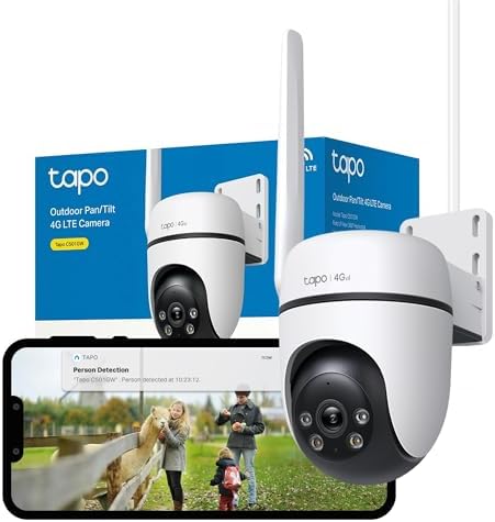 Tapo C501GW Pan/Tilt 4G LTE Outdoor Security Camera, No WiFi Needed, 1080P Full HD, 360° Motion Tracking, No Monthly Fee, AI Detection, Starlight Colour Night Vision, Dual Mode 4G SIM card or PoE