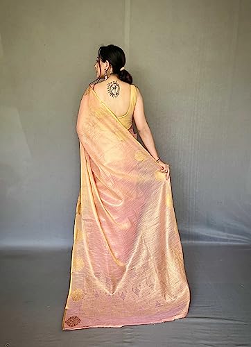 Image of Panzora Women's Tissue Silk Jacquard Weaving Saree With Unstitched Blouse Piece
