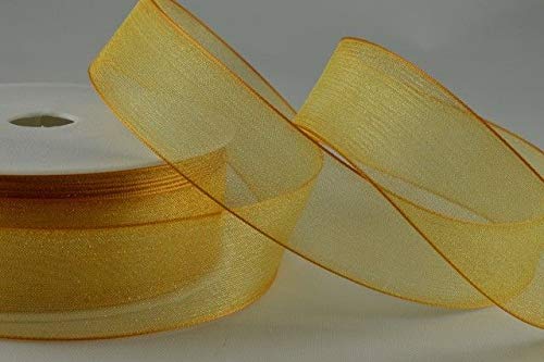 The Ribbon Room Gold 15Mm X 25 Metre Rolls - Sheer Organza Ribbon (Gold)