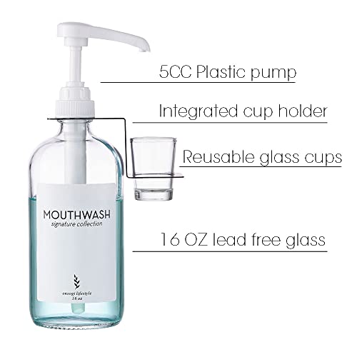 Onsogi Glass Mouthwash Dispenser With Cups Holders And Pumps, 16 Oz Rustic Boho Mouthwash Dispenser For Bathroom Farmhouse Decor - 2 Pack Clear #TOP1