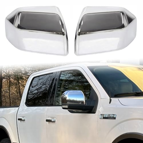 AUCERAMIC Chrome Plated Full Mirror Covers Compatible with 2015-2020 Ford F150 Pickup 2-Door 4-Door Side View Mirror Back Cover Cap