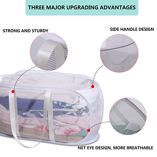 with strong handles Laundry Hamper,Tear Proof Pop Up Laundry Hampers, foldable mesh Laundry basket. Used for travel, laundry room，university dormitory or toy storage, etc.( Horizontal (white))… - Thumbnail 4