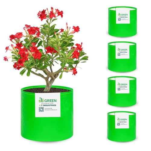 Image of HDPE Grow Bags for Plants 9X9 Inch (Pack of 5) | 260 GSM Heavy Duty UV-Protected Round Green Colour Plant Bags for Terrace and Vegetable Gardening | Strong & Reusable|
