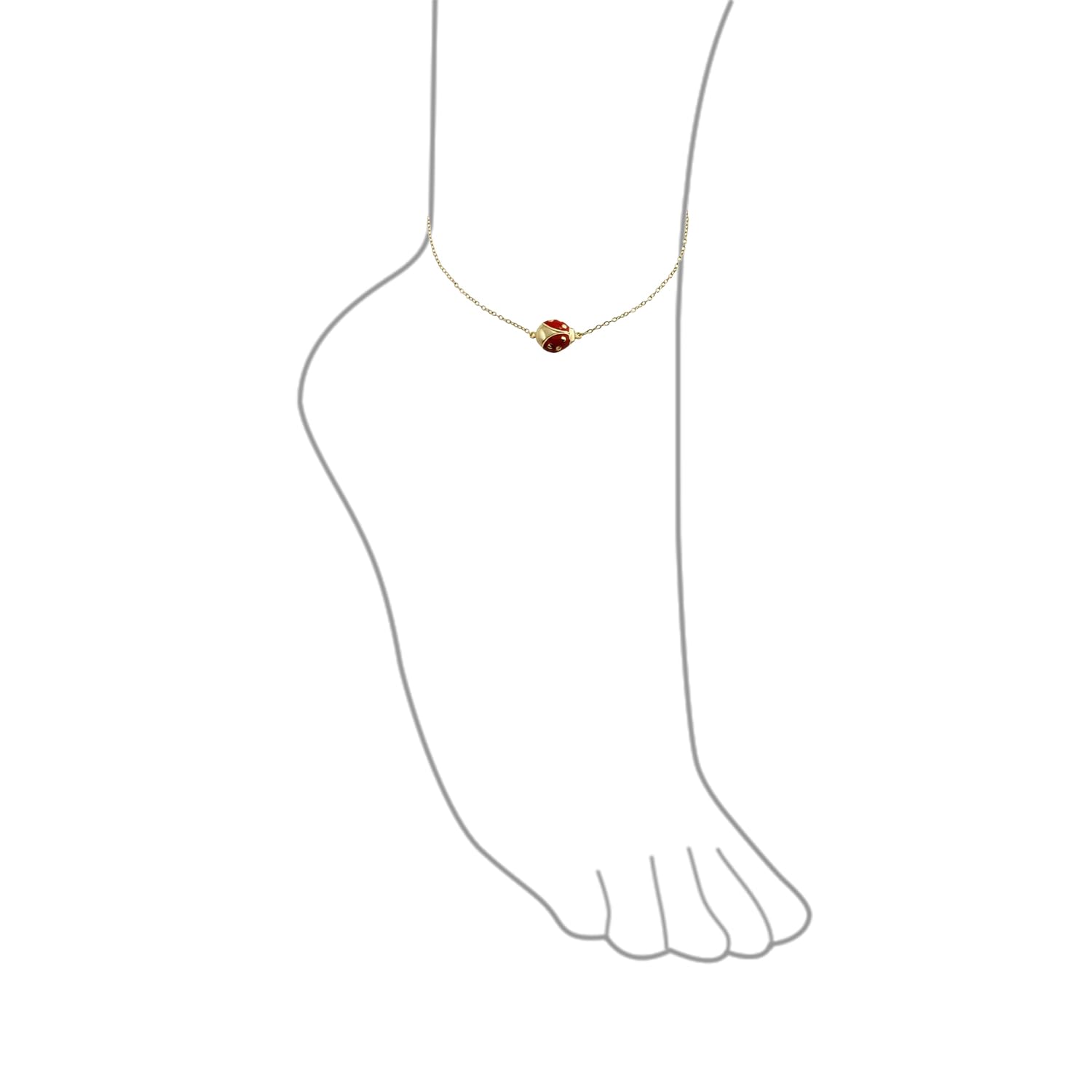 Bling Jewelry Cavigliera con ciondolo coccinella rossa e ape regina da giardino per donne e adolescenti, placcata in oro 14K, argento sterling .925, regolabile da 9 a 10 pollici.