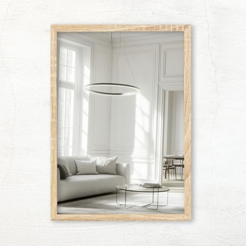 CLAMARO Vision Wandspiegel 40x60 cm Eiche Sonoma mit Rahmen, 300+ Größen wählbar, Echtglas-Spiegel im Hoch- & Querformat montierbar - handgefertigt in Deutschland