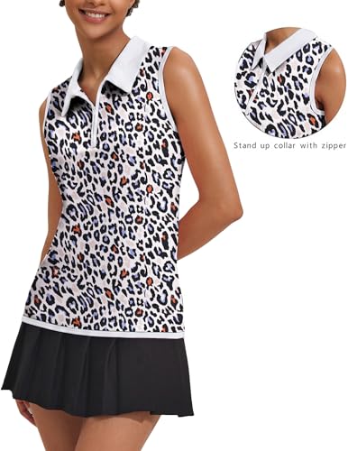 Image of COOrun Women's Golf Polo T Shirts Lightweight Moisture Wicking Sleeveless Shirt Quick Dry Zipper Tank Top